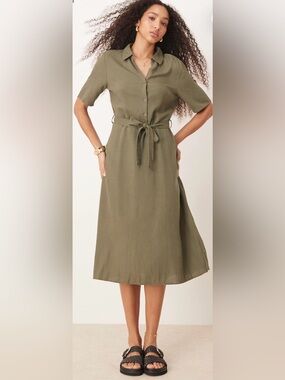 JDY Linen Mix Midi Shirt Dress in “Khaki” Green - size XL